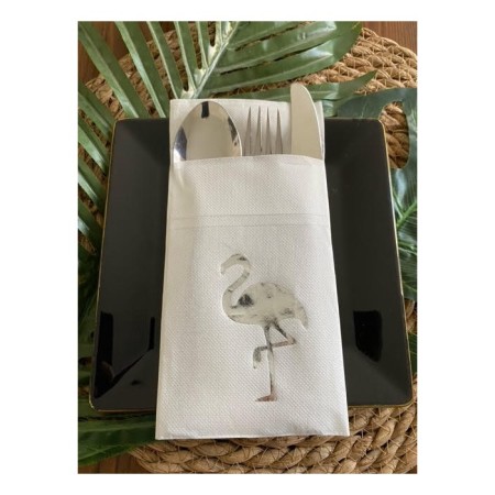 Gümüş Beyaz Cepli Flamingo Peçete 12 Adet 40x40