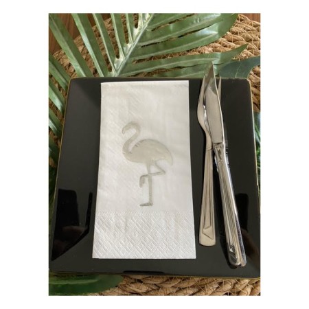 Gümüş Yaldızlı Beyaz Flamingo Peçete