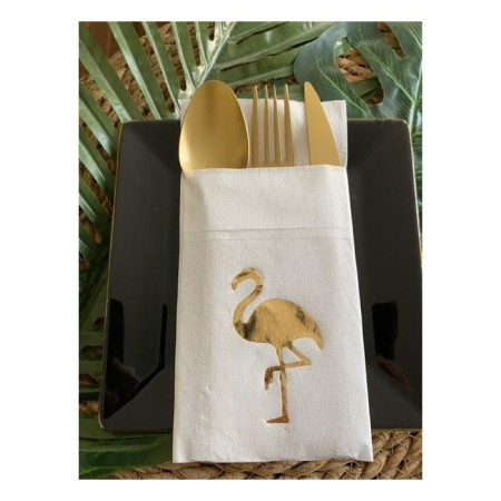 Gold Beyaz Cepli Flamingo Peçete 12 Adet 40x40