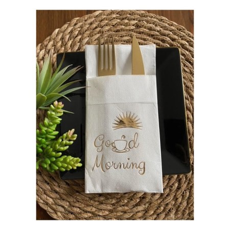 Gold Beyaz Cepli Good Morning Peçete 12 Adet 40x40