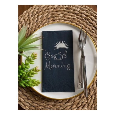 Gümüş Yaldızlı Siyah Good Morning Peçete