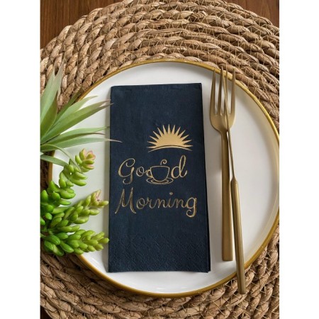 Gold Yaldızlı Siyah Good Morning Peçete