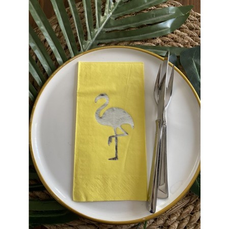 Gümüş Yaldızlı Sarı Flamingo Peçete