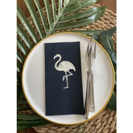 Gümüş Yaldızlı Siyah Flamingo Peçete