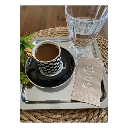 Gümüş Yaldızlı Kraft Hayat Kahveden Sonra Başlar Peçete 6x12 cm