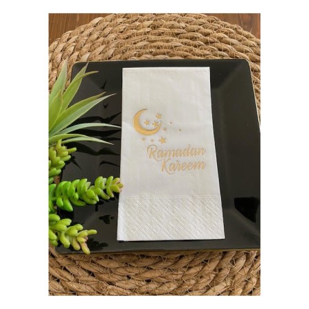 Gold Yaldızlı Beyaz Ramadan Karem Peçete 16 Adet