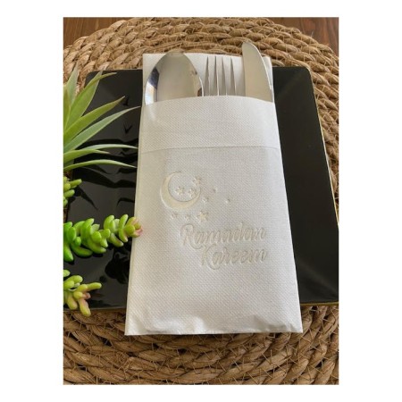 Gümüş Beyaz Cepli Ramadan Karem Peçete 12 Adet 40x40