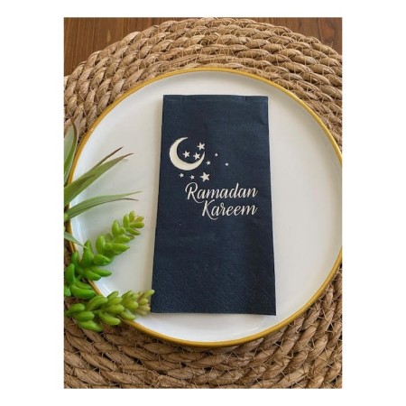 Gümüş Yaldızlı Siyah Ramadan Karem Peçete 16 Adet