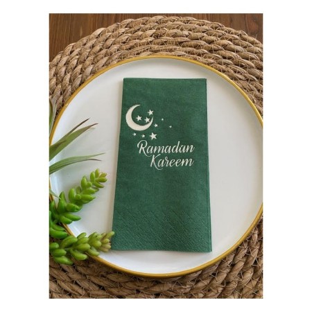 Gümüş Yaldızlı Yeşil Ramadan Karem Peçete 16 Adet