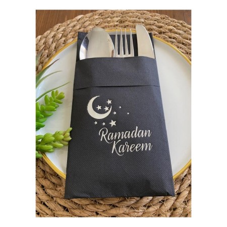 Gümüş Siyah Cepli Ramadan Karem Peçete 12 Adet 40x40