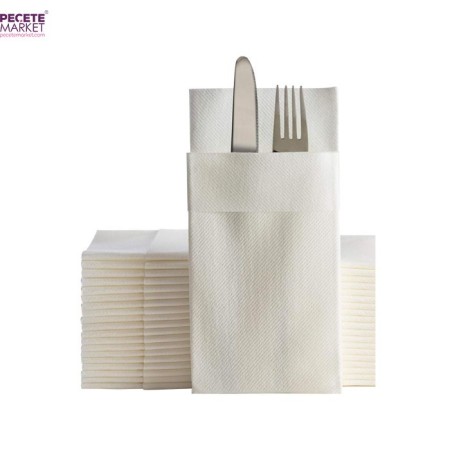 Beyaz Cepli Aır Touch Peçete 12 Adet 40x40