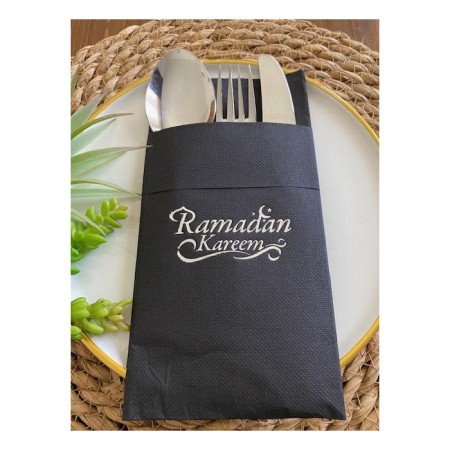 Gümüş Siyah Cepli Ramadan Karem Peçete 12 Adet 40x40 Yeni Model