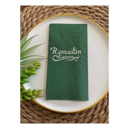Gümüş Yaldızlı Yeşil Ramadan Karem Peçete 16 Adet Yeni Model