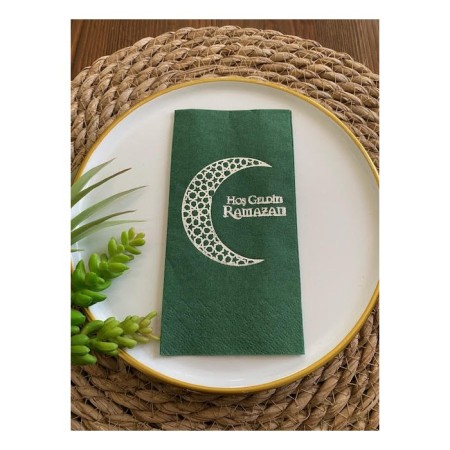 Gümüş Yaldızlı Yeşil Hoş Geldin Ramazan Garson Katlama 16 lı Yeni Model