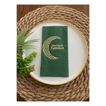 Gold Yaldızlı Yeşil Hoş Geldin Ramazan Garson Katlama 16 lı Yeni Model