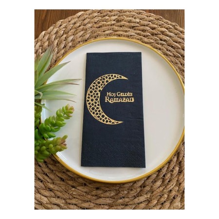 Gold Yaldızlı Siyah Hoş Geldin Ramazan Garson Katlama 16 lı Yeni Model