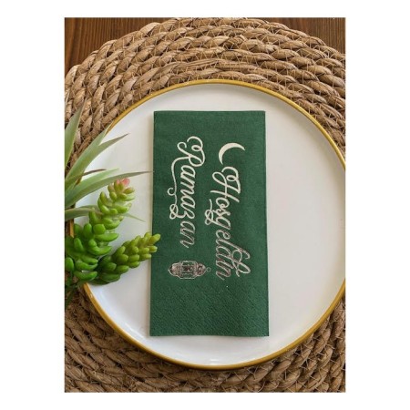 Gümüş Yaldızlı Yeşil Hoş Geldin Ramazan Peçete 16 lı