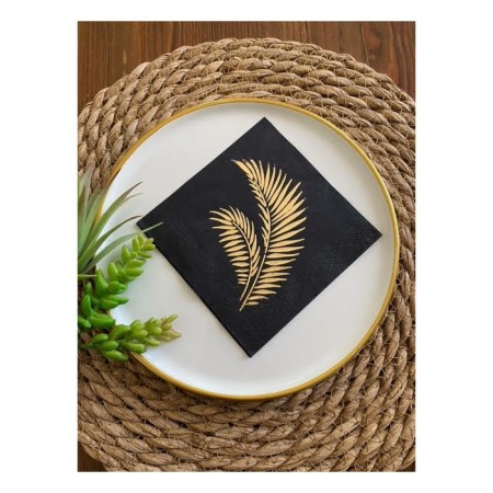 Gold Yaldızlı Siyah Yaprak Kokteyl Peçete 24x24