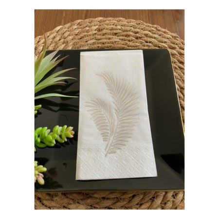 Gümüş Yaldızlı Beyaz Yaprak Desenli Peçete 16 lı