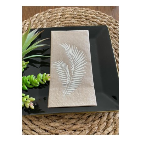 Gümüş Yaldızlı Kraft Yaprak Desenli Peçete 16 lı