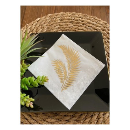 Gold Yaldızlı Beyaz Yaprak Kokteyl Peçete 24x24