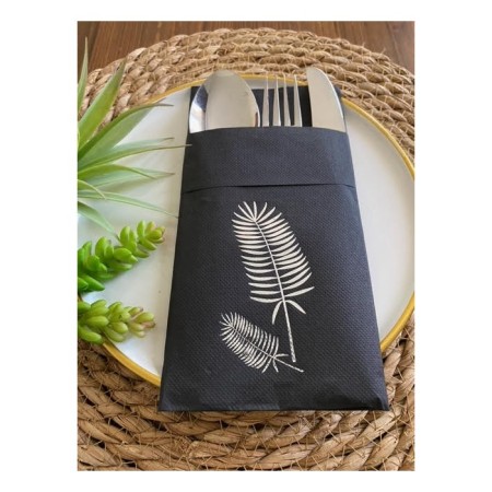 Gümüş Siyah Cepli Palmiye Peçete 12 Adet 40x40