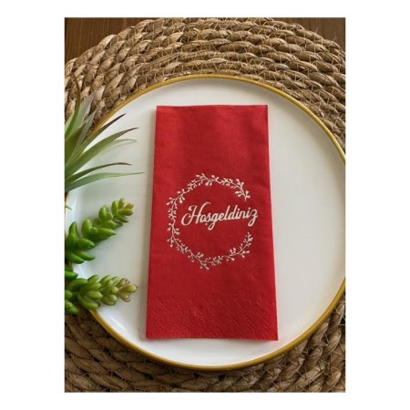 Gümüş Yaldızlı Kırmızı Hoşgeldiniz Peçete