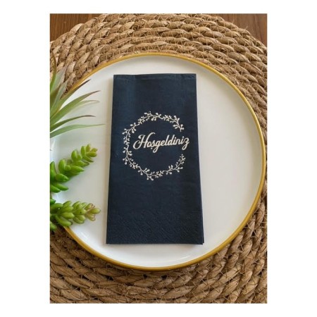 Gümüş Yaldızlı Siyah Hoşgeldiniz Peçete