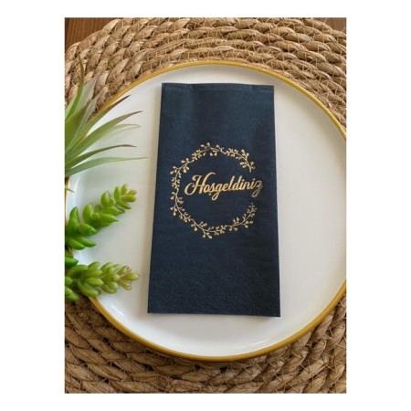 Gold Yaldızlı Siyah Hoşgeldiniz Peçete