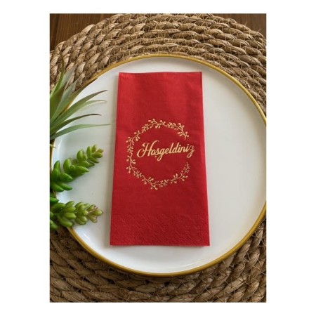 Gold Yaldızlı Kırmızı Hoşgeldiniz Peçete