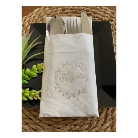 Gümüş Yaldızlı Beyaz Hoşgeldiniz Cepli Peçete 12 li