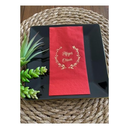 Gold Yaldızlı Kırmızı Afiyet Olsun Peçete