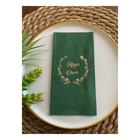 Gold Yaldızlı Yeşil Afiyet Olsun Peçete