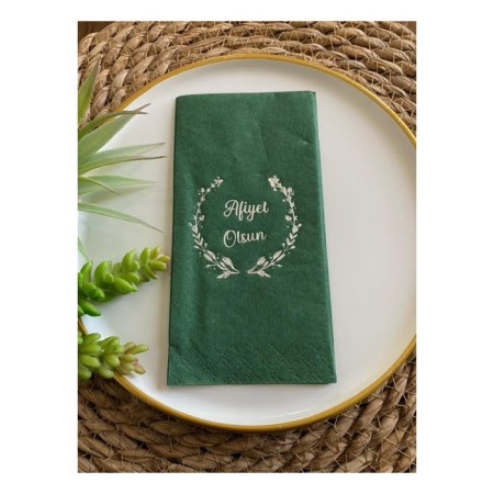 Gümüş Yaldızlı Yeşil Afiyet Olsun Peçete