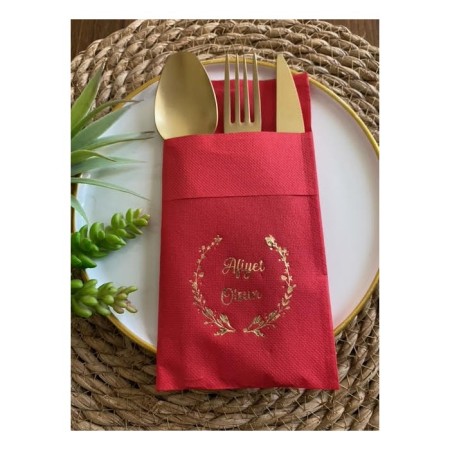 Gold Yaldızlı Kırmızı Afiyet Olsun Cepli Peçete 12 lı 40x40