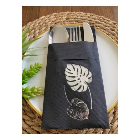 Gümüş Siyah Cepli Deve Tabanı Peçete 12 Adet 40x40