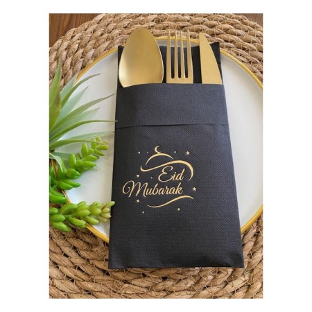 Gold Siyah Cepli Eid Mubarak Peçete 12 Adet 40x40