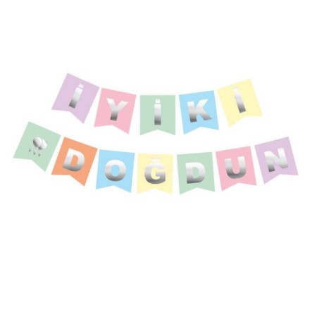 İyi Ki Doğdun Gümüş Yaldızlı Renkli Banner