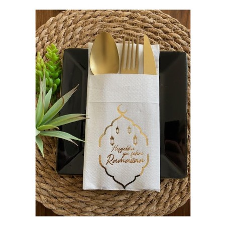 Gold Yaldızlı Beyaz Hoş Geldin Ya Şehri Ramazan Cepli Touch Peçete 12 li Yeni Model