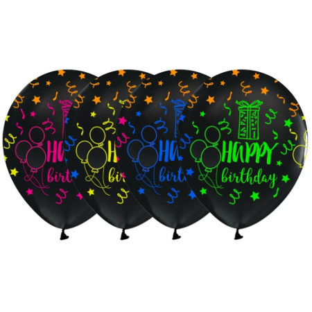 Siyah Üzeri Happy Bırthday Baskılı Balon