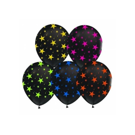 Karışık Renk Yıldız Baskılı Siyah Balon