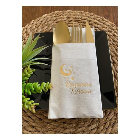 Gold Beyaz Cepli Ramadan Karem Peçete 12 Adet 40x40
