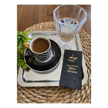 Gold Yaldızlı Siyah Sen ve Ben Kahve Mutluluk Peçete 6x12 cm
