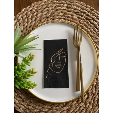 Gold Yaldızlı Siyah Yüz Baskılı Peçete 6x12 cm