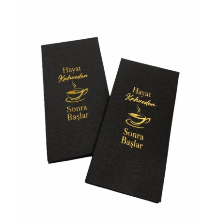 Gold Yaldızlı Siyah Hayat Kahveden Sonra Başlar Peçete 6x12 cm