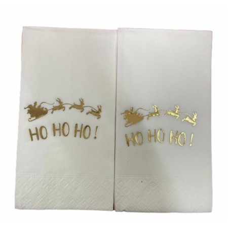 Gold Yaldızlı Beyaz Yılbaşı Ho Ho Ho Yazılı Peçete