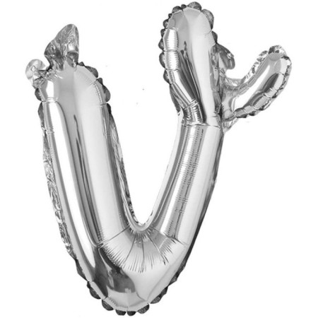 V Harf Gümüş El Yazısı Folyo Balon 18 inc 45 cm