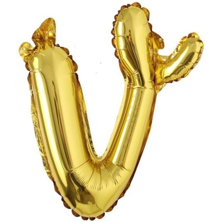 V Harf Altın El Yazısı Folyo Balon 18 inc 45 cm