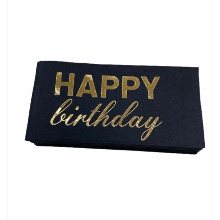 Gold Yaldızlı Siyah Happy Bırthday Garson Peçete
