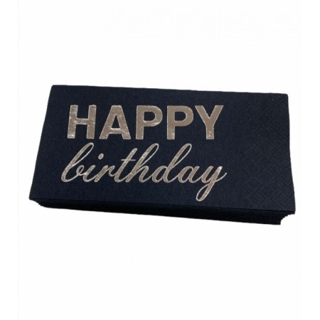 Gümüş Yaldızlı Siyah Happy Bırthday Garson Peçete